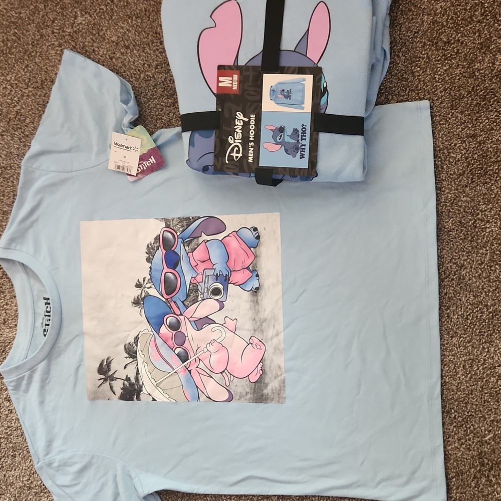 Disney Light Blue Stitch & Angel Graphic Tee - Pink & Blue Accents - Picture 1 of 3